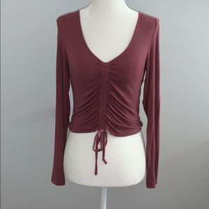 American Eagle Maroon Middle Cinch Long Sleeve